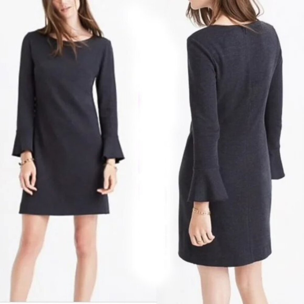 Madewell Charcoal Heather Gray Long bell sleeve Knit Tunic Dress Size XSMALL